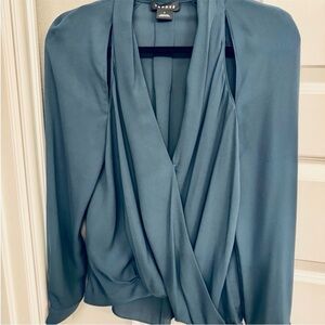 Trouvé Surplice Cutout Blue/Green Blouse